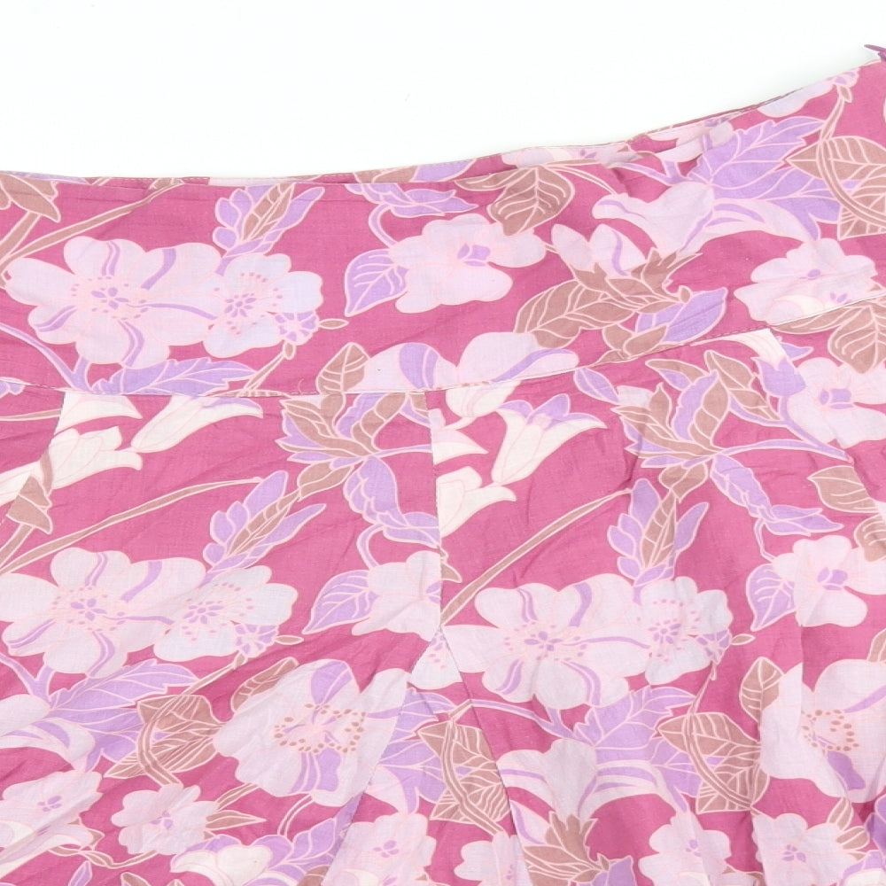Zara Womens Pink Geometric Cotton Flare Skirt Size M Zip
