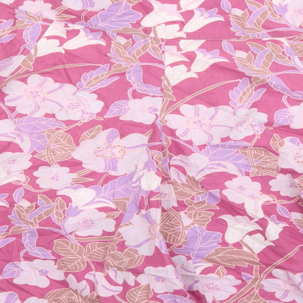 Zara Womens Pink Geometric Cotton Flare Skirt Size M Zip