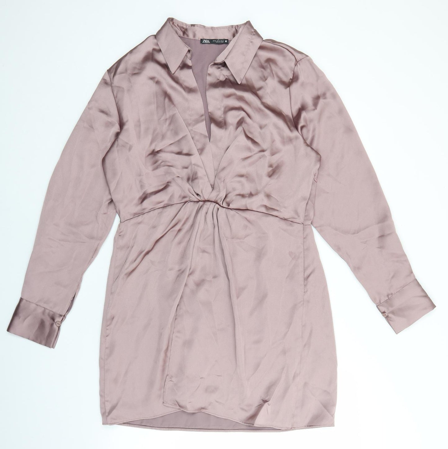 Zara Womens Pink Polyester Shirt Dress Size XL Collared Zip