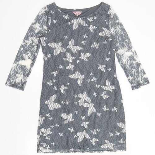 Phase Eight Womens Grey Geometric Polyester Sheath Size 12 Boat Neck Pullover - Butterfly Print