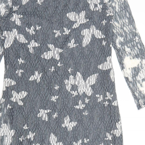 Phase Eight Womens Grey Geometric Polyester Sheath Size 12 Boat Neck Pullover - Butterfly Print