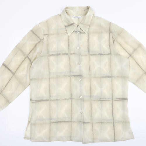 Marks and Spencer Womens Beige Geometric Polyester Basic Button-Up Size 16 Collared