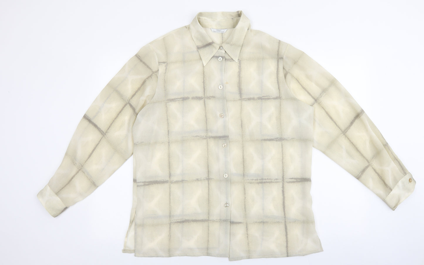 Marks and Spencer Womens Beige Geometric Polyester Basic Button-Up Size 16 Collared