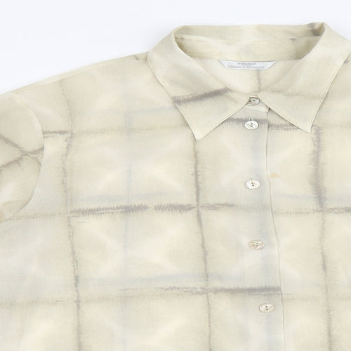 Marks and Spencer Womens Beige Geometric Polyester Basic Button-Up Size 16 Collared