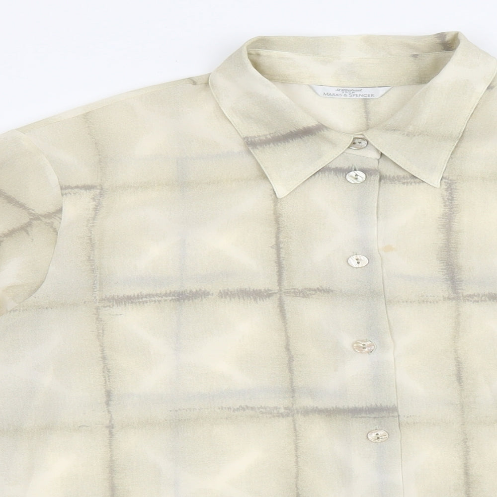 Marks and Spencer Womens Beige Geometric Polyester Basic Button-Up Size 16 Collared