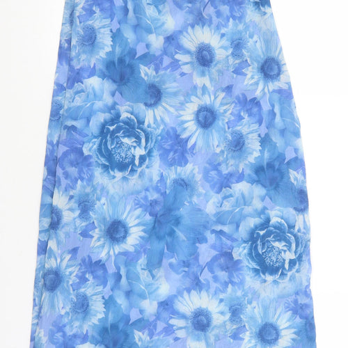 Topshop Womens Blue Floral Polyamide Slip Dress Size 12 Scoop Neck Pullover