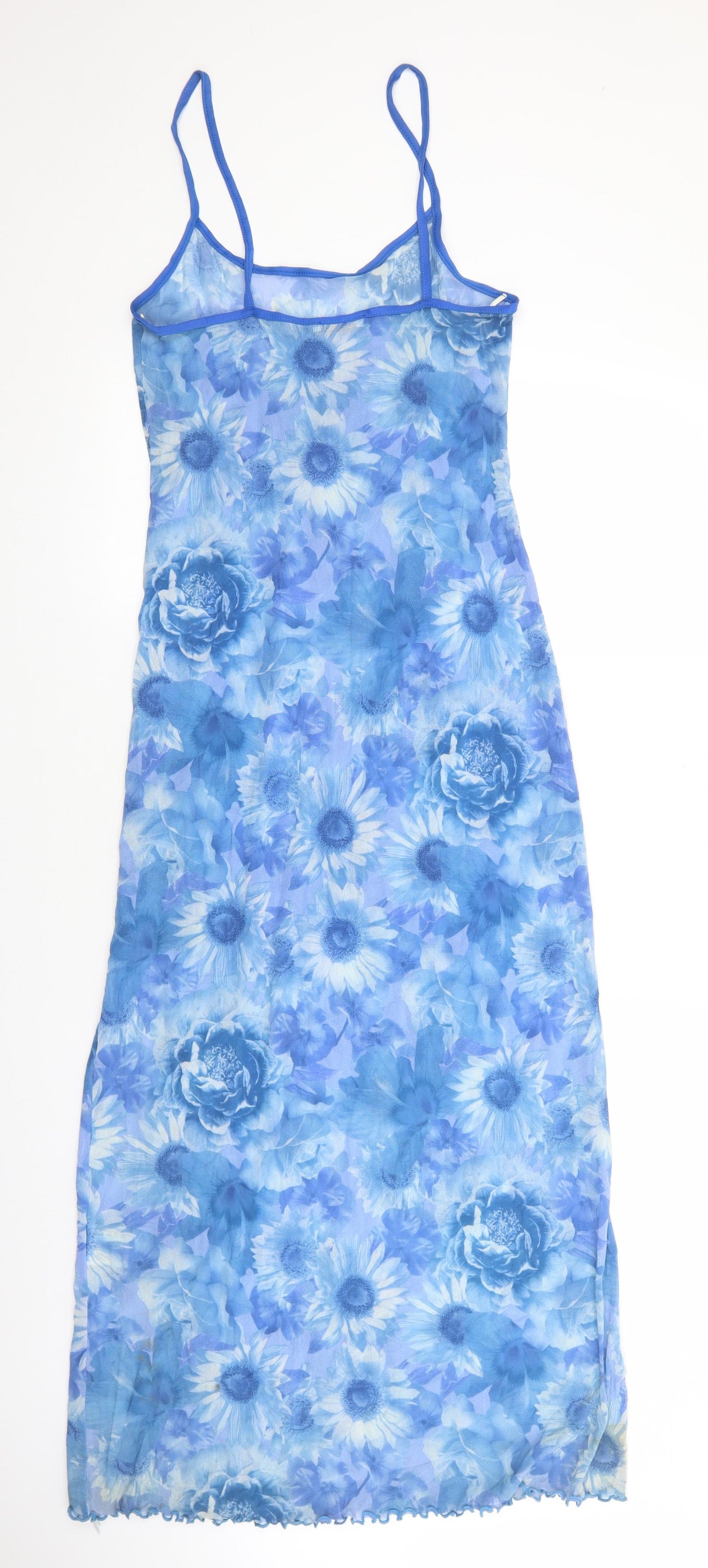 Topshop Womens Blue Floral Polyamide Slip Dress Size 12 Scoop Neck Pullover
