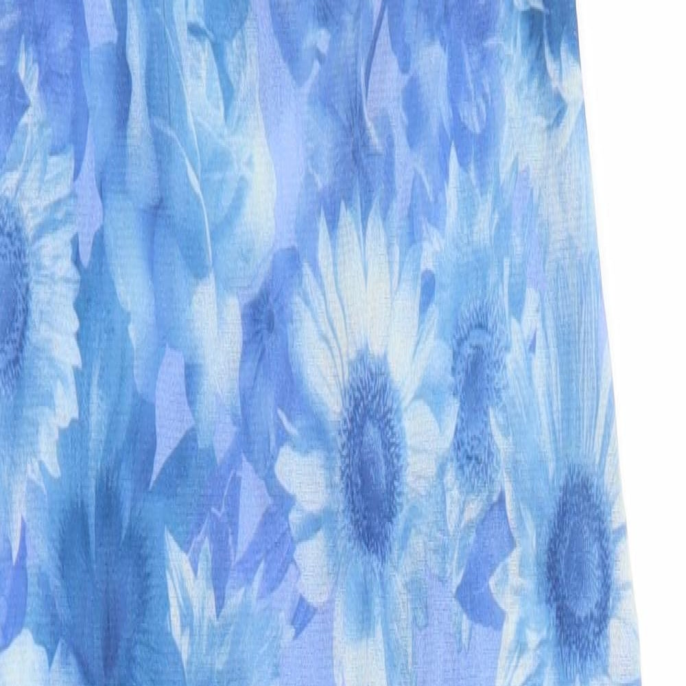 Topshop Womens Blue Floral Polyamide Slip Dress Size 12 Scoop Neck Pullover
