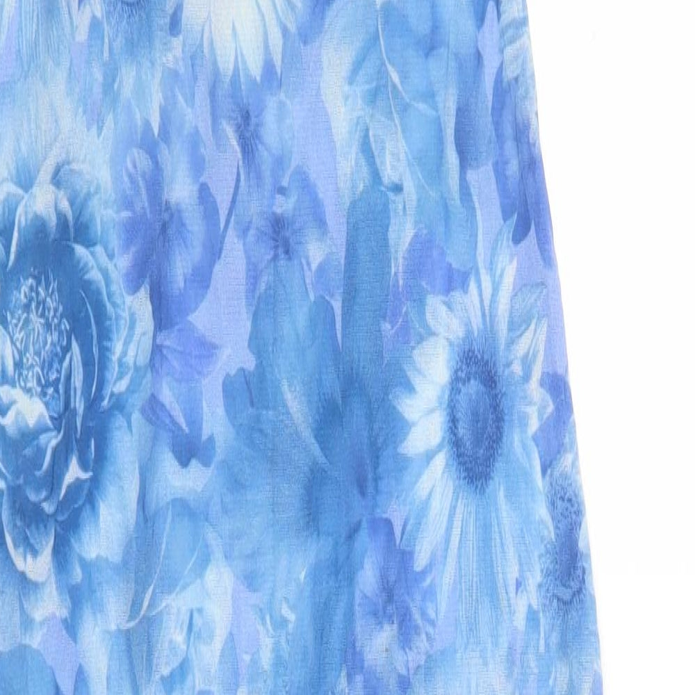Topshop Womens Blue Floral Polyamide Slip Dress Size 12 Scoop Neck Pullover