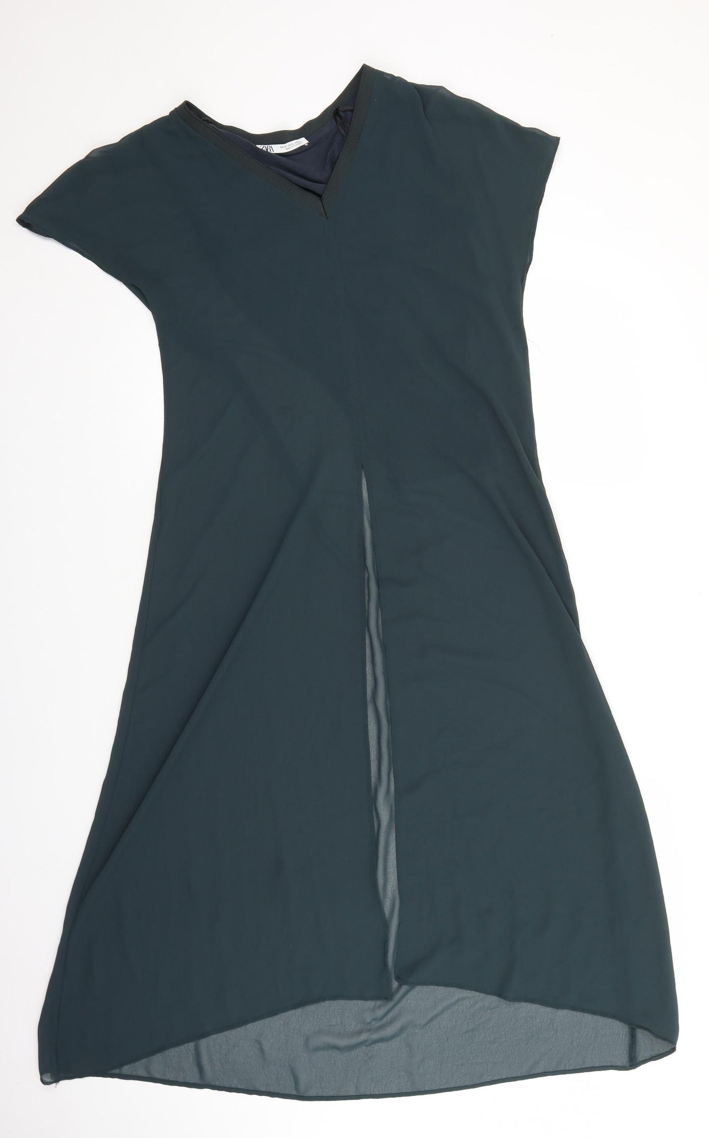 Zara Womens Green Polyester A-Line Size XS V-Neck Pullover