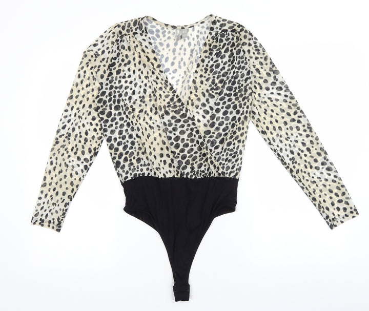 ASOS Womens Brown Animal Print Polyamide Bodysuit One-Piece Size 8 Snap