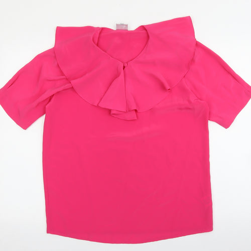 Essentials Womens Pink Polyester Basic Blouse Size 12 Round Neck