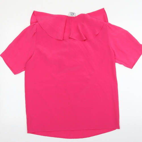Essentials Womens Pink Polyester Basic Blouse Size 12 Round Neck