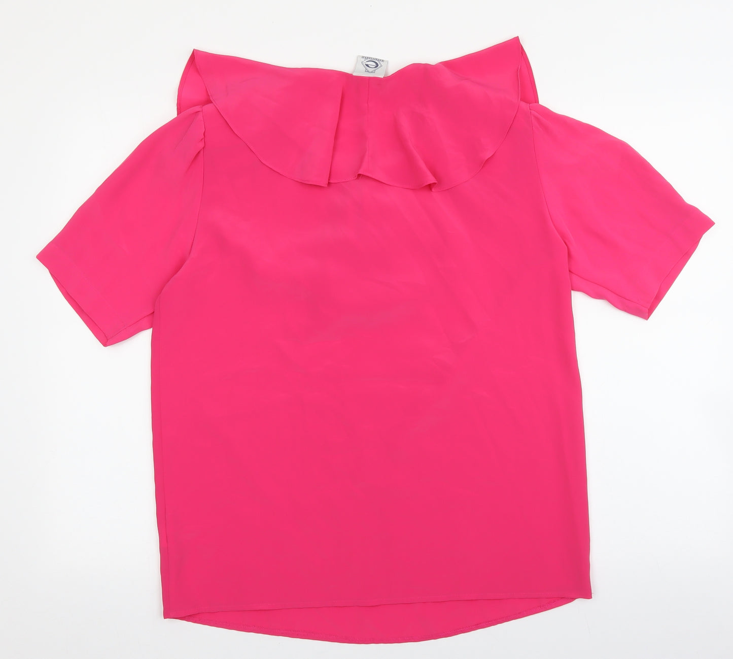 Essentials Womens Pink Polyester Basic Blouse Size 12 Round Neck