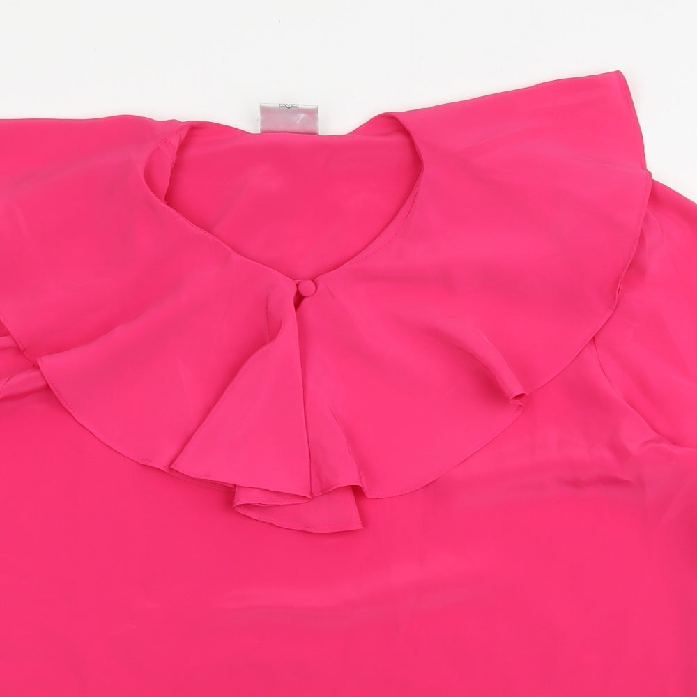 Essentials Womens Pink Polyester Basic Blouse Size 12 Round Neck