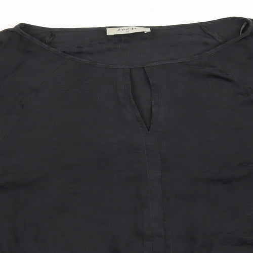 Soon Womens Black Polyester Basic Blouse Size 12 Boat Neck