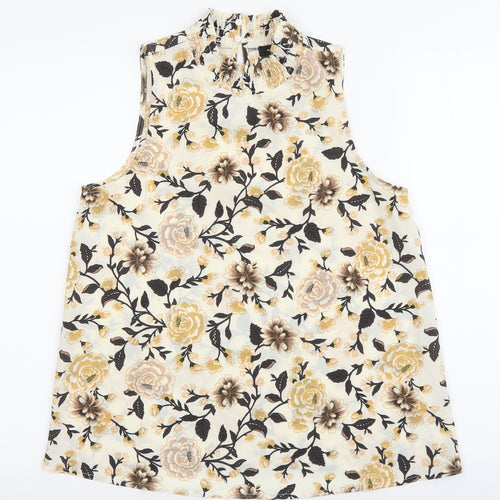 New Look Womens Ivory Floral Polyester Basic Blouse Size 10 Mock Neck