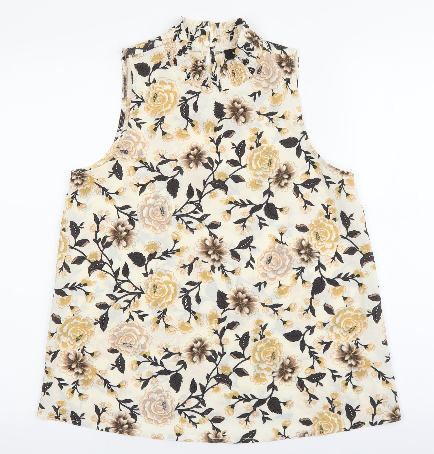 New Look Womens Ivory Floral Polyester Basic Blouse Size 10 Mock Neck