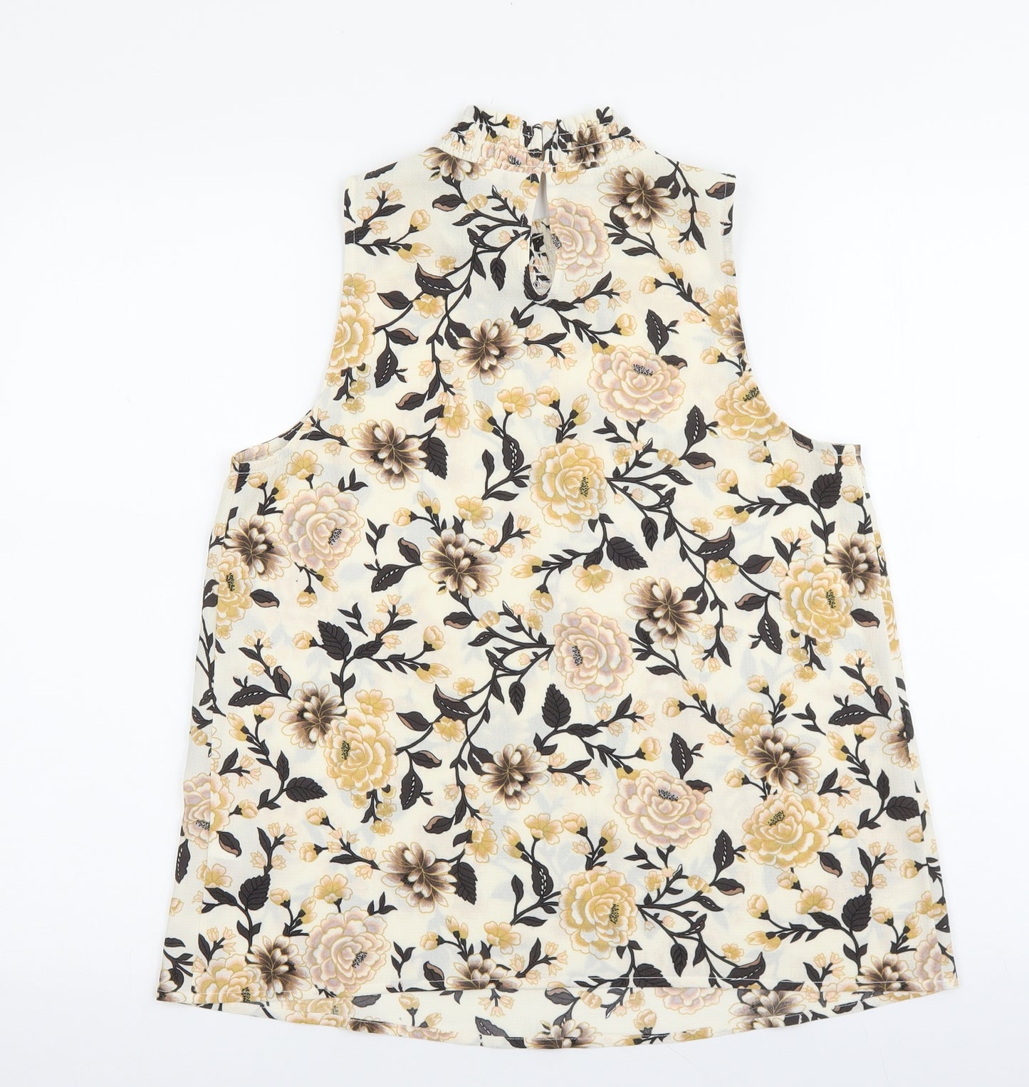 New Look Womens Ivory Floral Polyester Basic Blouse Size 10 Mock Neck