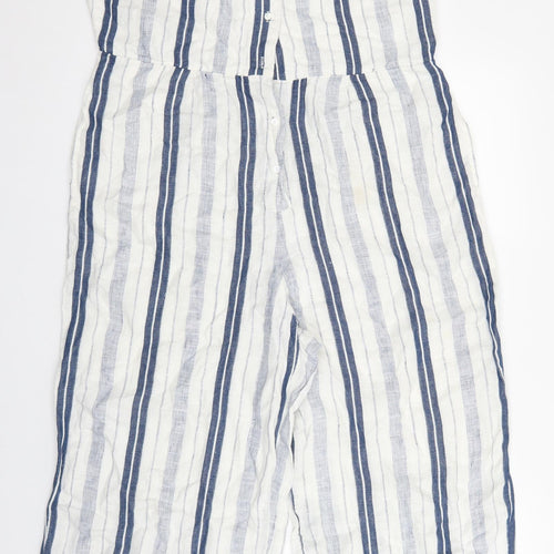 Monsoon Womens Blue Striped 100% Cotton Jumpsuit One-Piece Size 14 L23 in Button