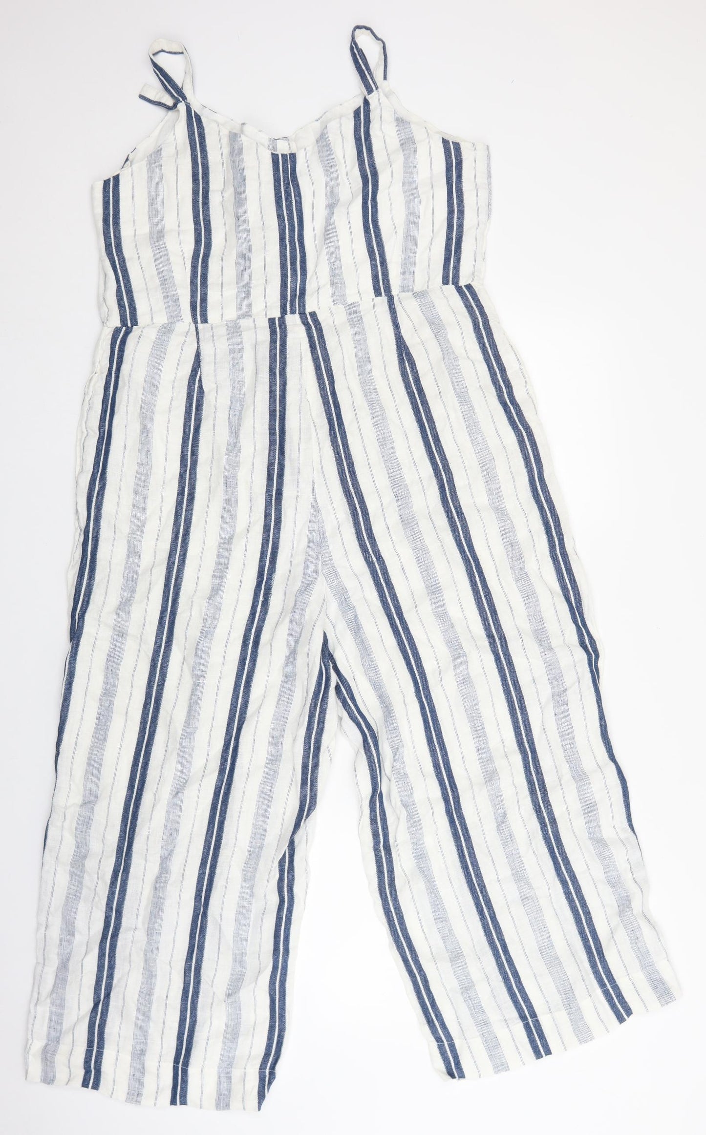 Monsoon Womens Blue Striped 100% Cotton Jumpsuit One-Piece Size 14 L23 in Button