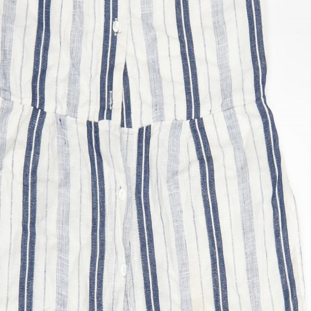 Monsoon Womens Blue Striped 100% Cotton Jumpsuit One-Piece Size 14 L23 in Button