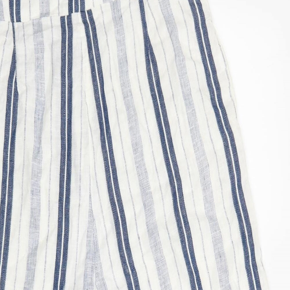 Monsoon Womens Blue Striped 100% Cotton Jumpsuit One-Piece Size 14 L23 in Button