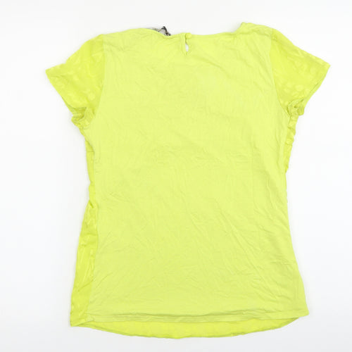 Debenhams Womens Yellow Geometric Polyester Basic T-Shirt Size 8 Boat Neck