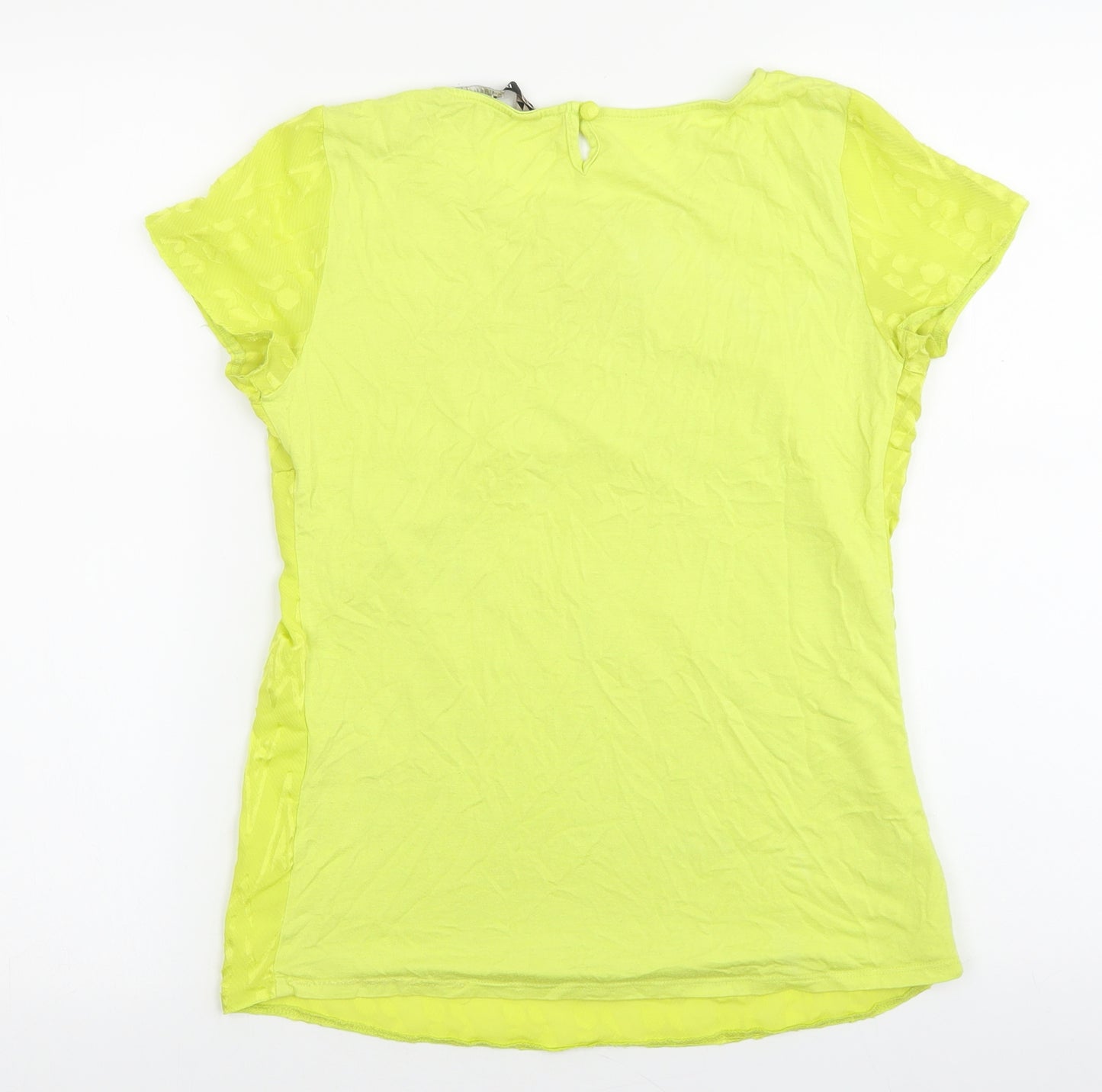 Debenhams Womens Yellow Geometric Polyester Basic T-Shirt Size 8 Boat Neck