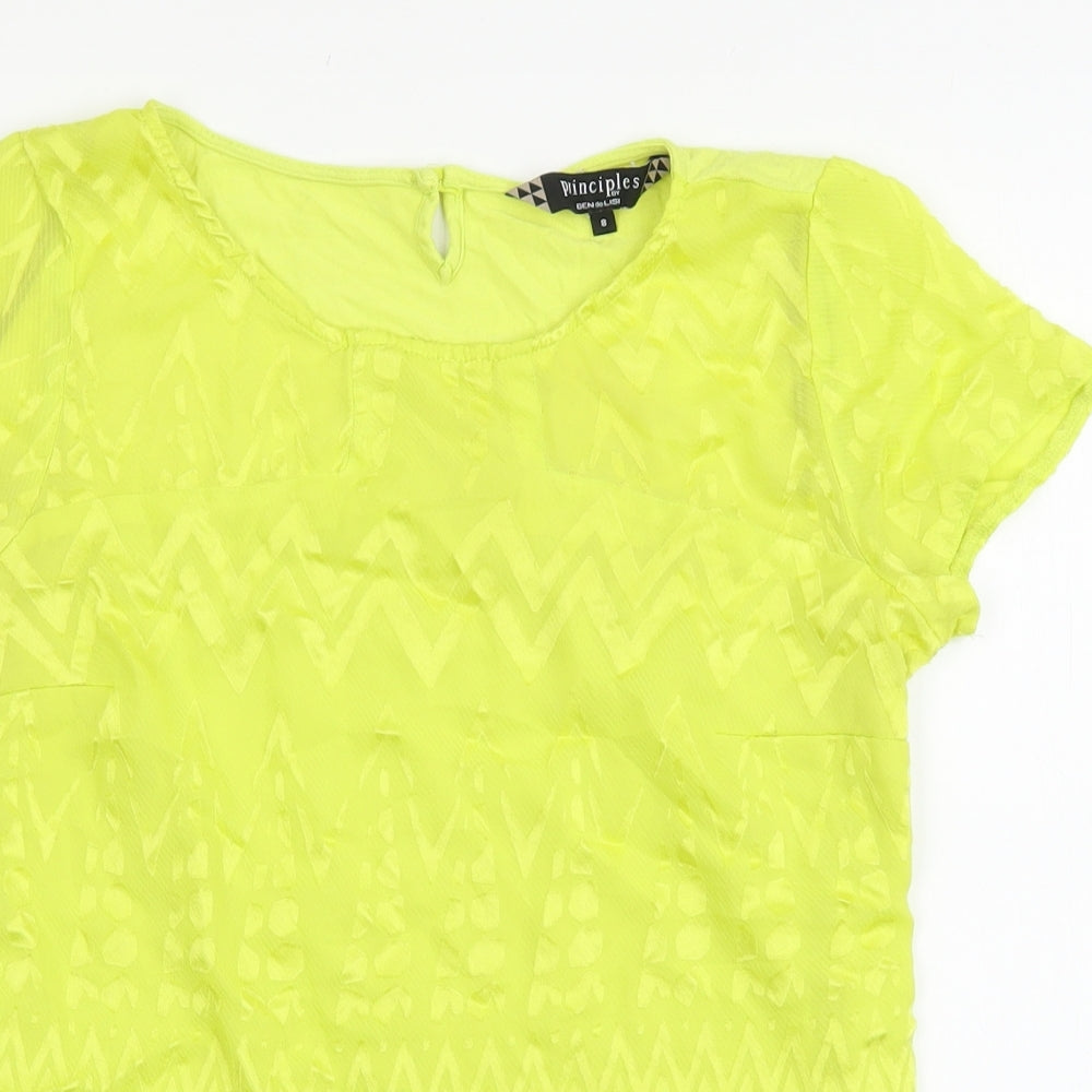 Debenhams Womens Yellow Geometric Polyester Basic T-Shirt Size 8 Boat Neck