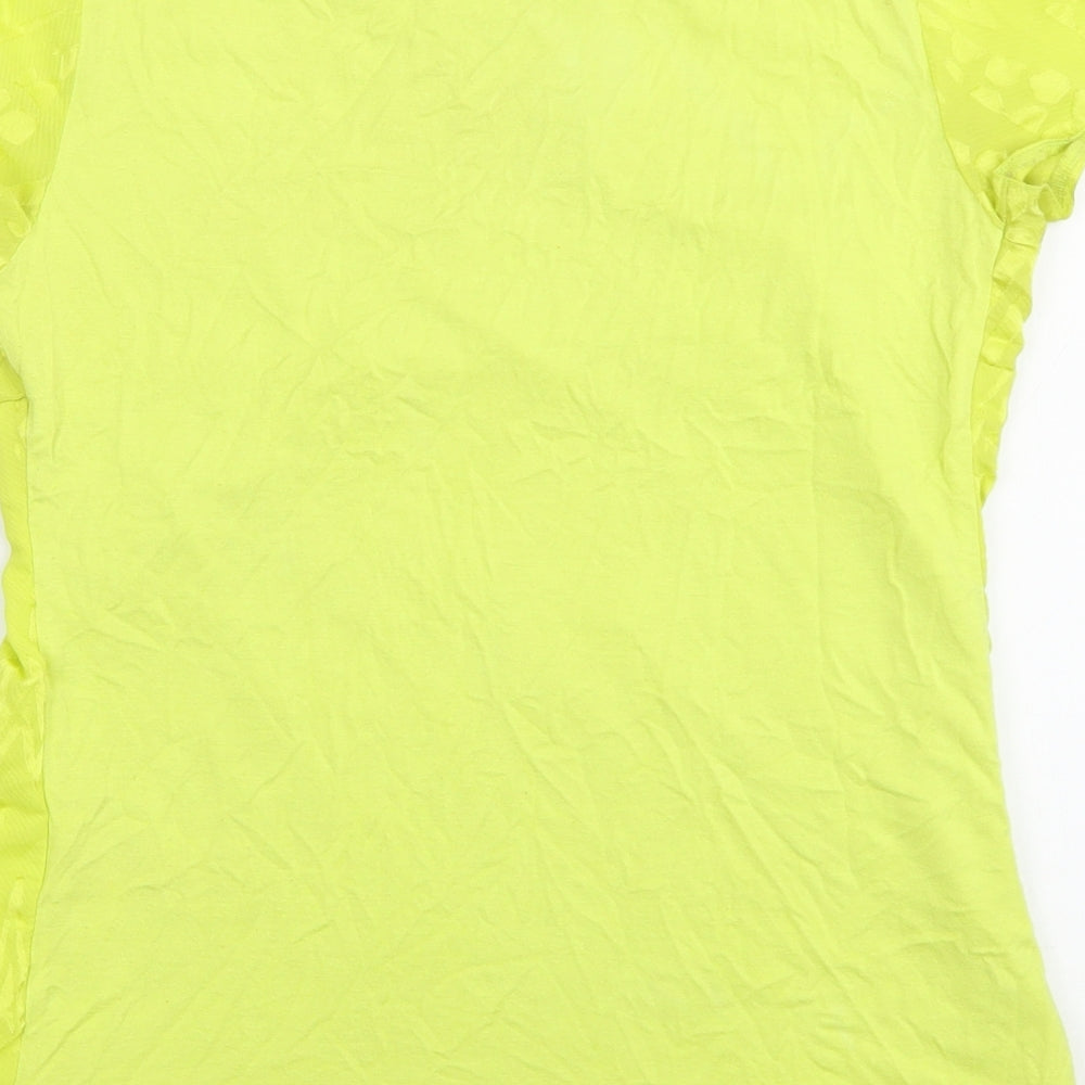 Debenhams Womens Yellow Geometric Polyester Basic T-Shirt Size 8 Boat Neck