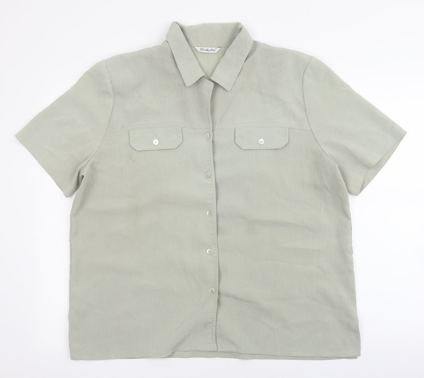 Berkertex Womens Green Polyester Basic Button-Up Size 18 Collared