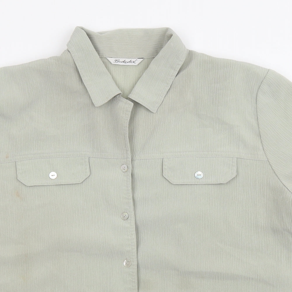 Berkertex Womens Green Polyester Basic Button-Up Size 18 Collared