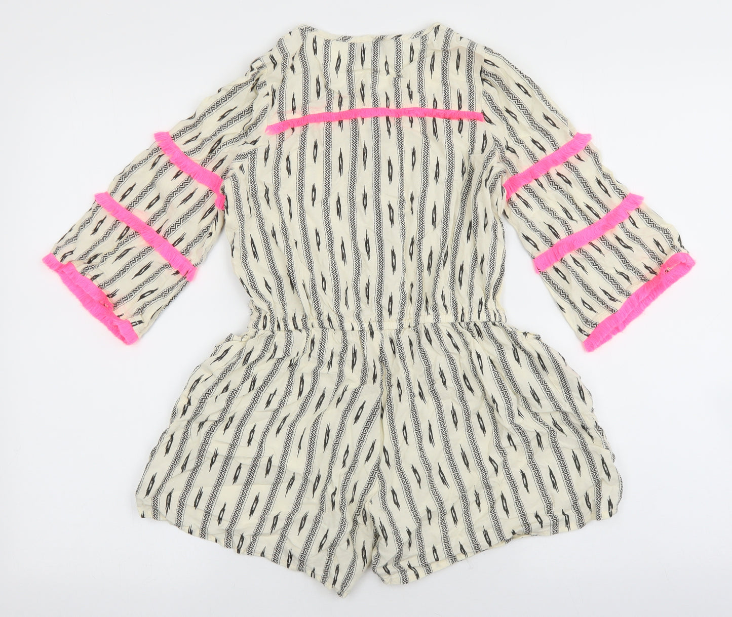 Wild & Gorgeous Girls Beige Geometric Viscose Playsuit One-Piece Size 10-11 Years Button