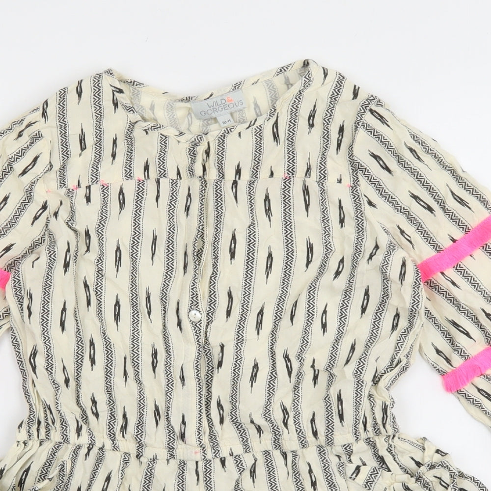Wild & Gorgeous Girls Beige Geometric Viscose Playsuit One-Piece Size 10-11 Years Button