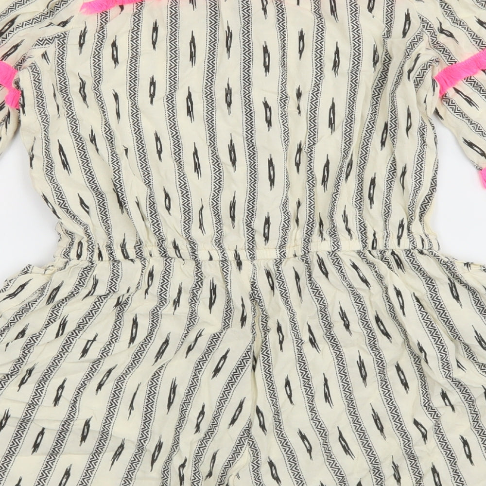 Wild & Gorgeous Girls Beige Geometric Viscose Playsuit One-Piece Size 10-11 Years Button