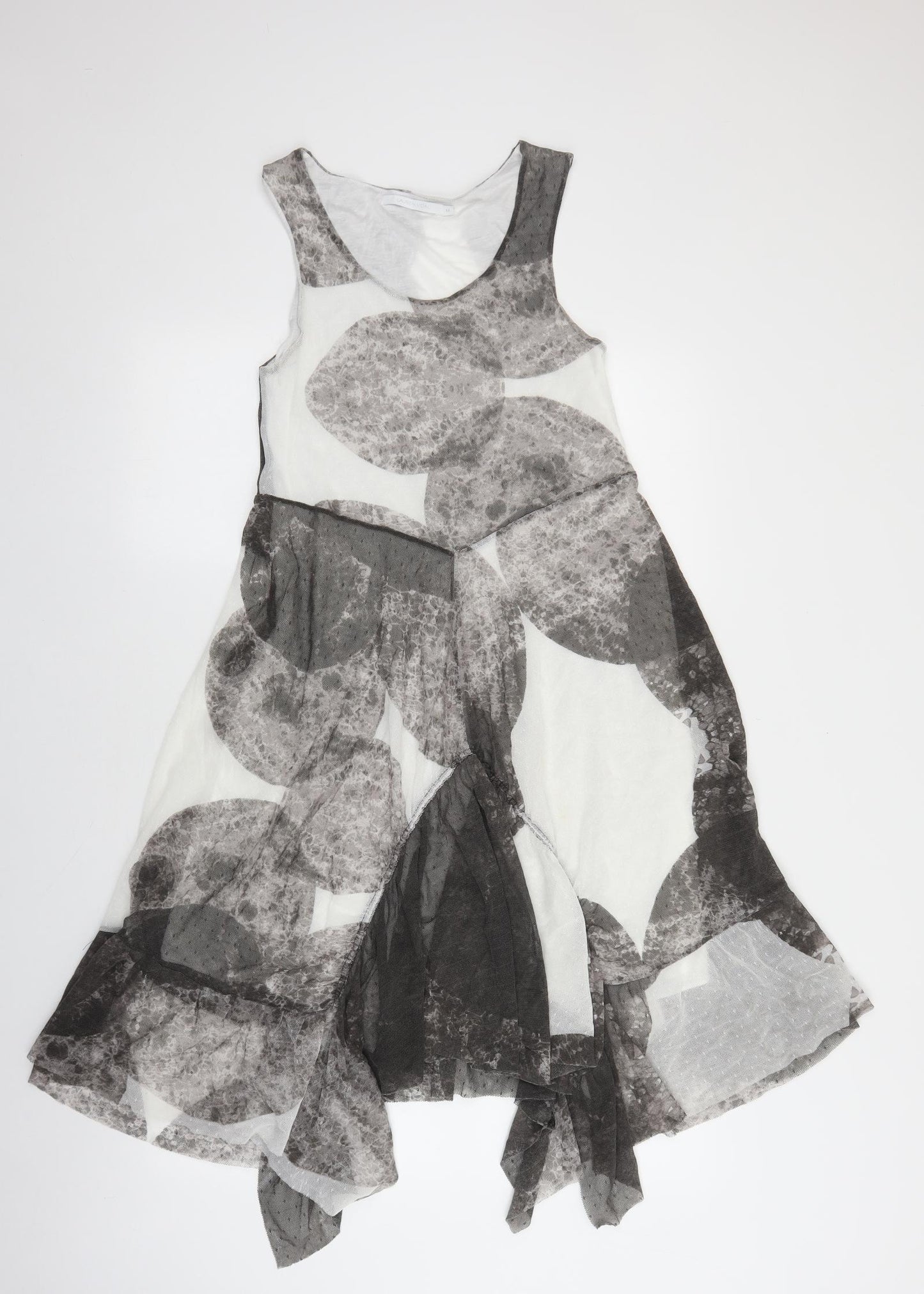 LAUREN VIDAL Womens Grey Geometric Polyamide Fit & Flare Size M Scoop Neck Pullover