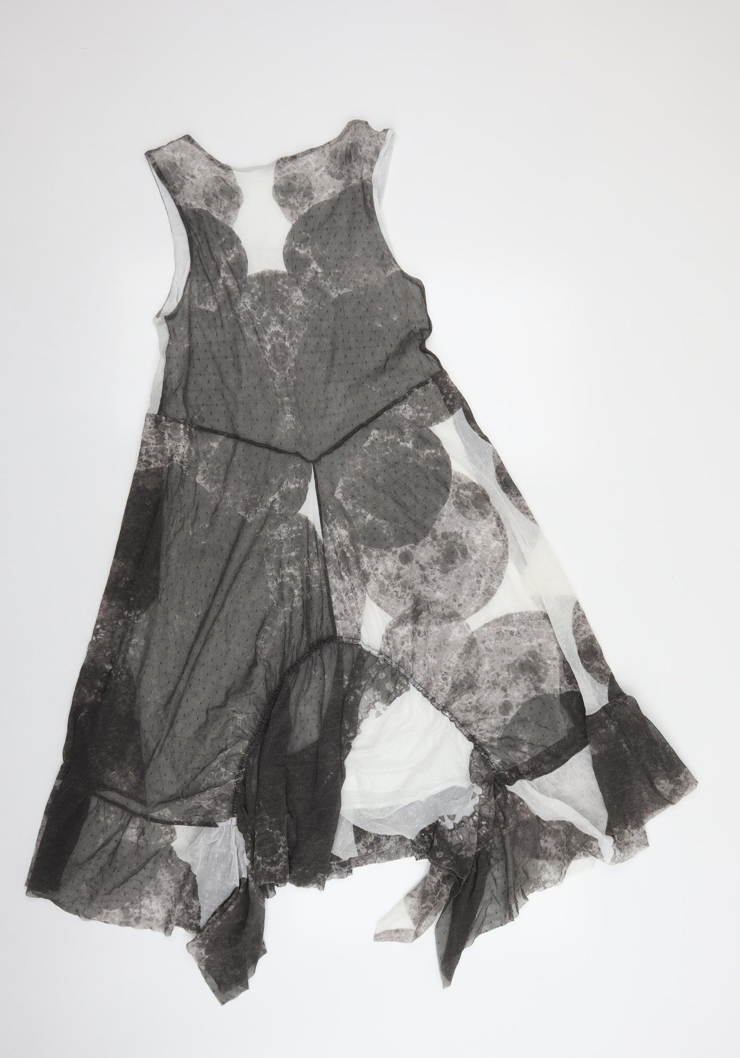 LAUREN VIDAL Womens Grey Geometric Polyamide Fit & Flare Size M Scoop Neck Pullover