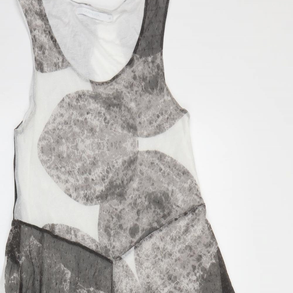 LAUREN VIDAL Womens Grey Geometric Polyamide Fit & Flare Size M Scoop Neck Pullover