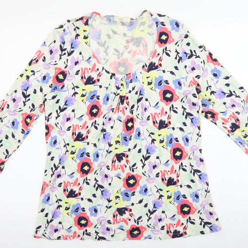 Marks and Spencer Womens Multicoloured Floral Viscose Basic T-Shirt Size 14 Scoop Neck