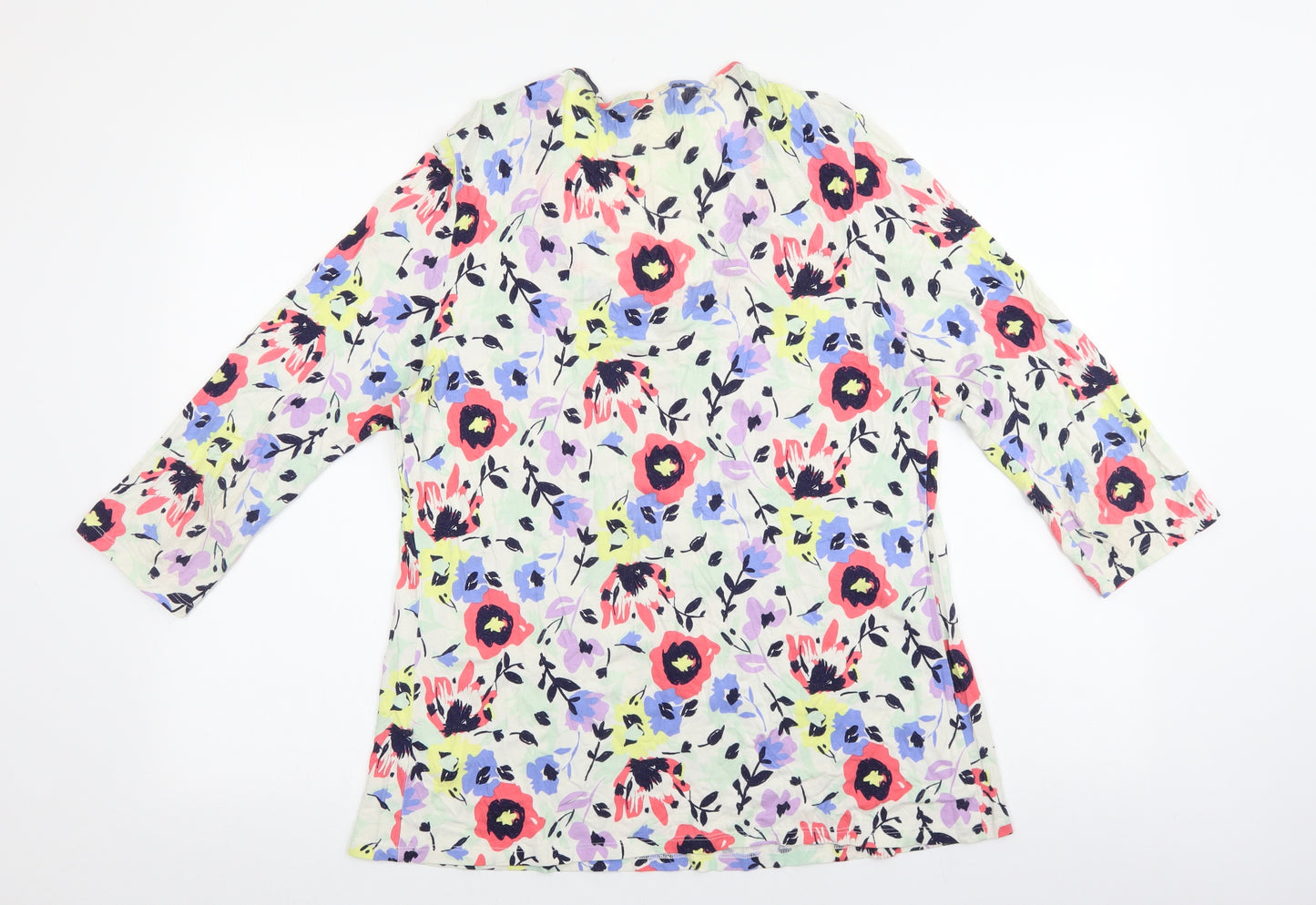 Marks and Spencer Womens Multicoloured Floral Viscose Basic T-Shirt Size 14 Scoop Neck