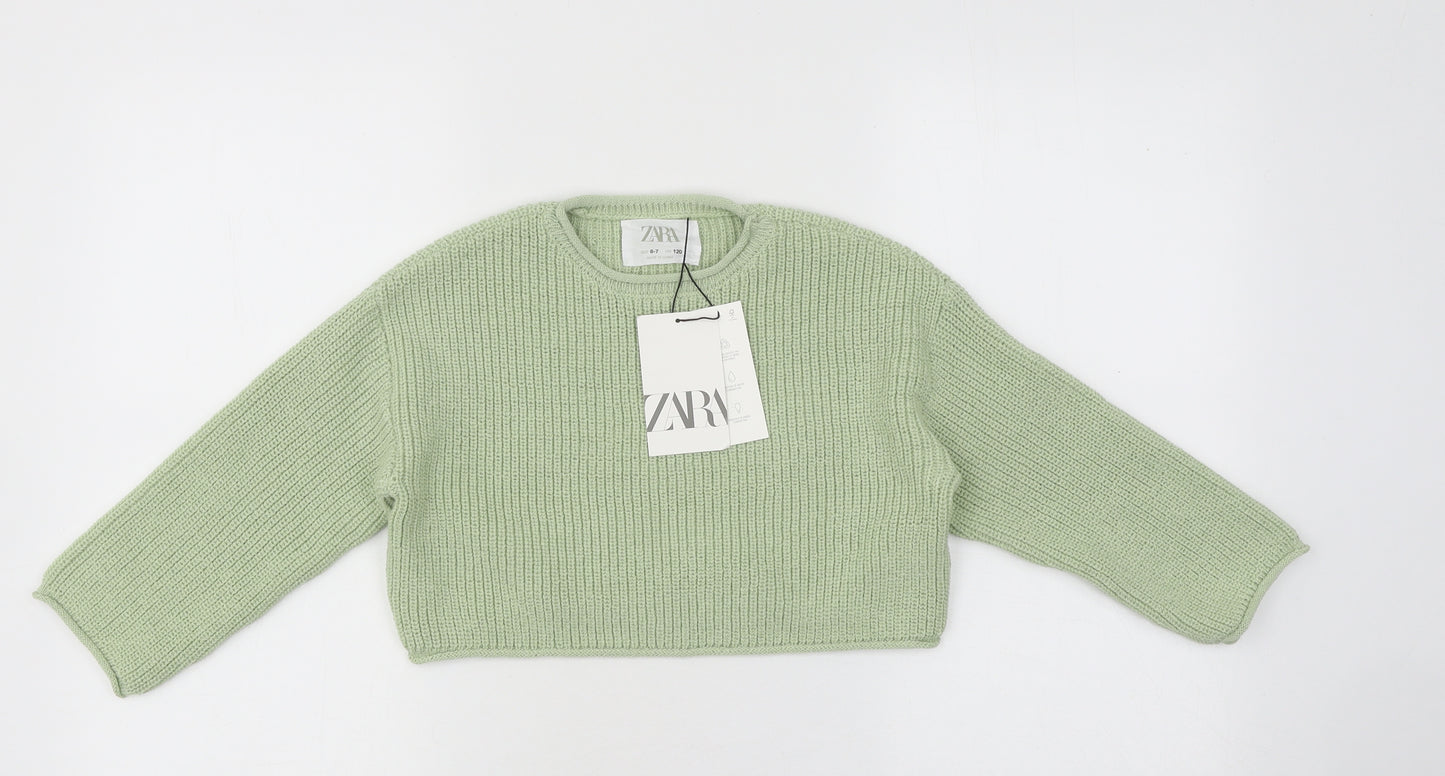 Zara Girls Green Round Neck Polyester Pullover Jumper Size 6-7 Years Pullover
