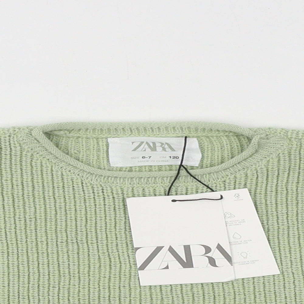 Zara Girls Green Round Neck Polyester Pullover Jumper Size 6-7 Years Pullover