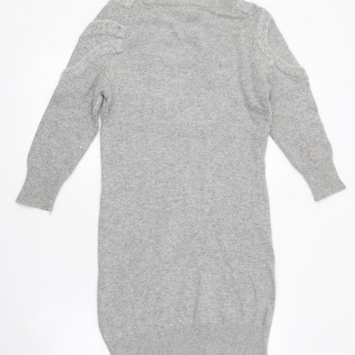 Warehouse Womens Grey Viscose Jumper Dress Size 10 Boat Neck Pullover