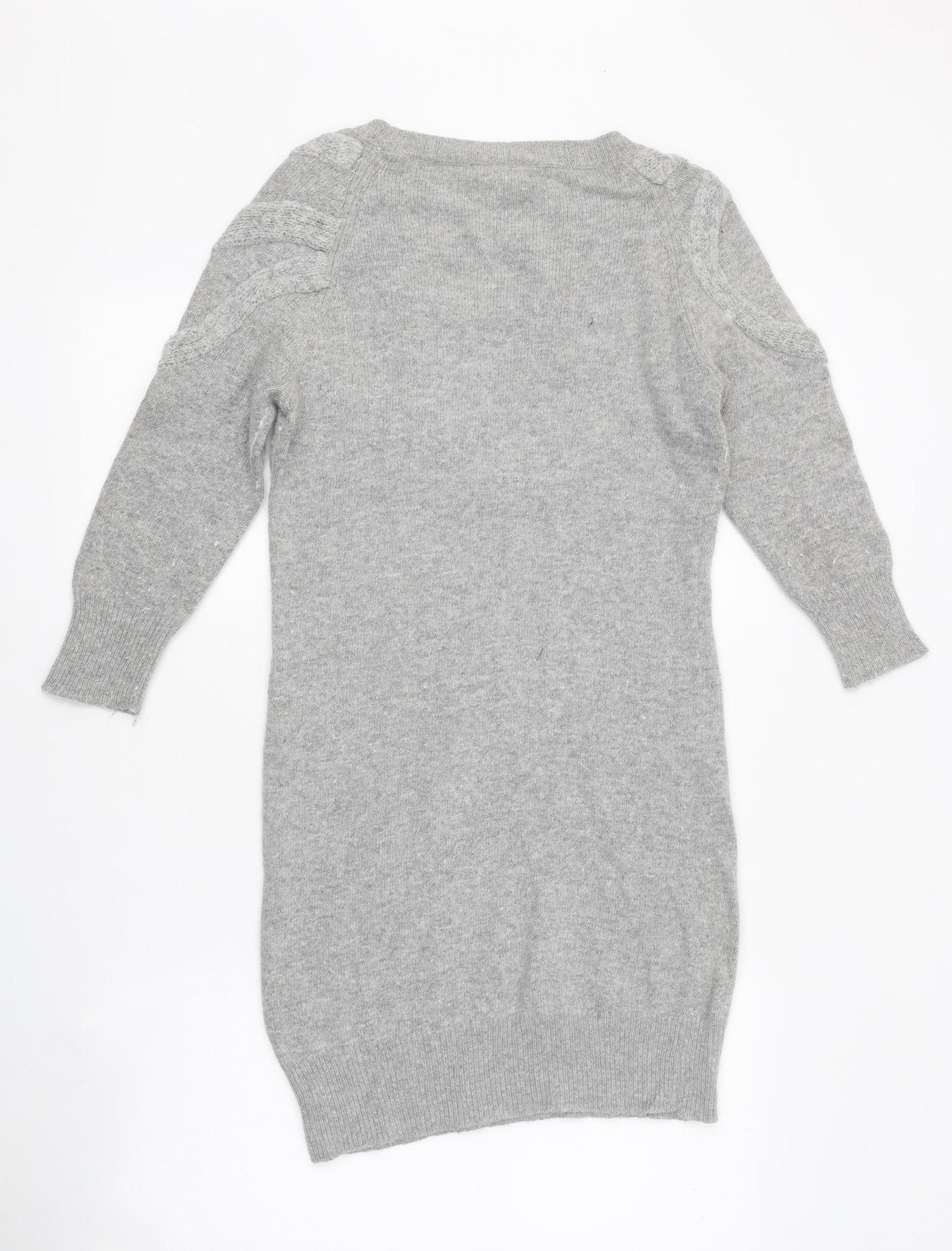 Warehouse Womens Grey Viscose Jumper Dress Size 10 Boat Neck Pullover