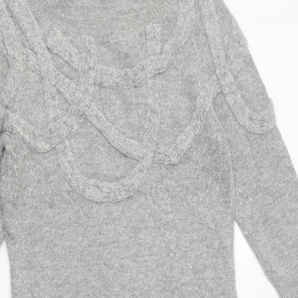 Warehouse Womens Grey Viscose Jumper Dress Size 10 Boat Neck Pullover