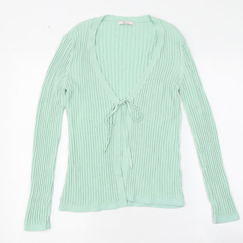 TU Womens Green V-Neck Acrylic Cardigan Jumper Size 8 - Ribbed Tie Front