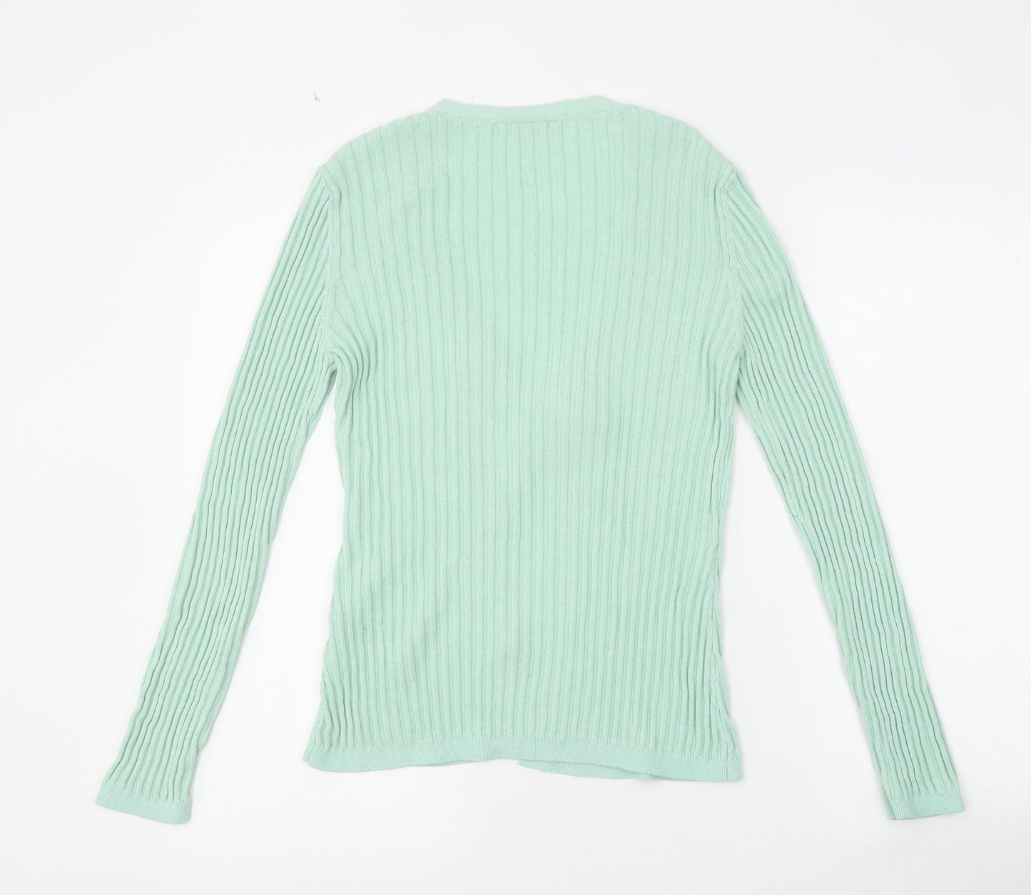 TU Womens Green V-Neck Acrylic Cardigan Jumper Size 8 - Ribbed Tie Front