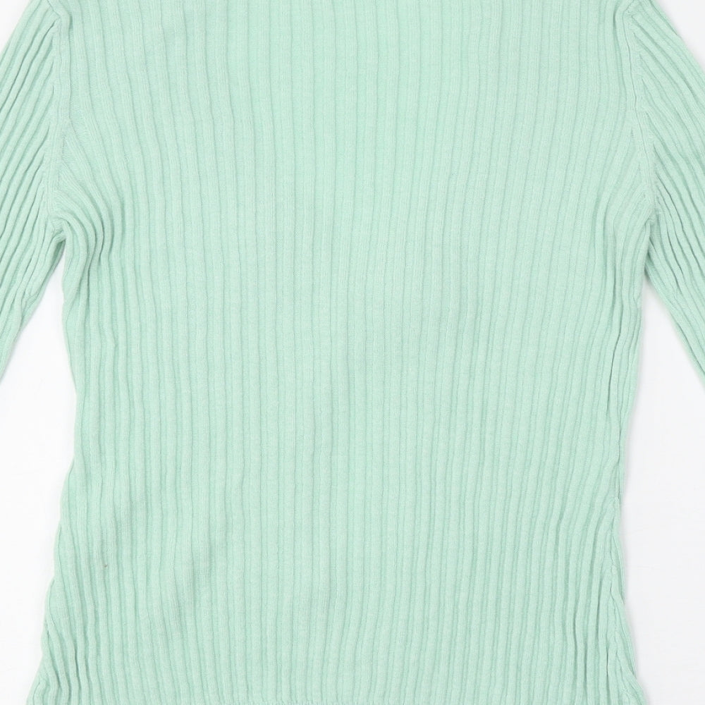 TU Womens Green V-Neck Acrylic Cardigan Jumper Size 8 - Ribbed Tie Front