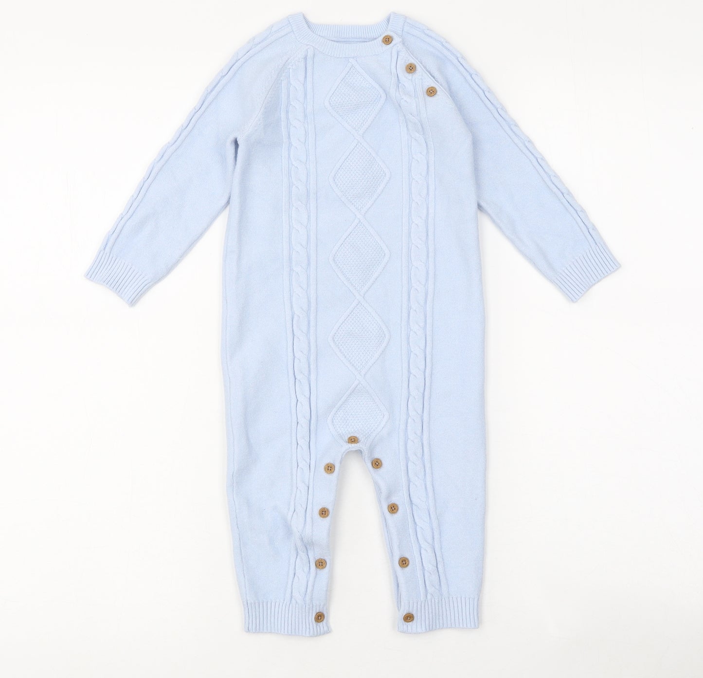 Nutmeg Baby Blue Geometric Cotton Romper One-Piece Size 9-12 Months Button